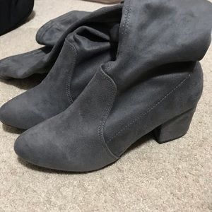 Gray suede thigh high boots